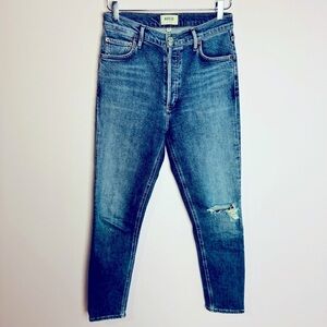 AGOLDE size 26 Nico High Rise Slim Blue Denim Button Fly